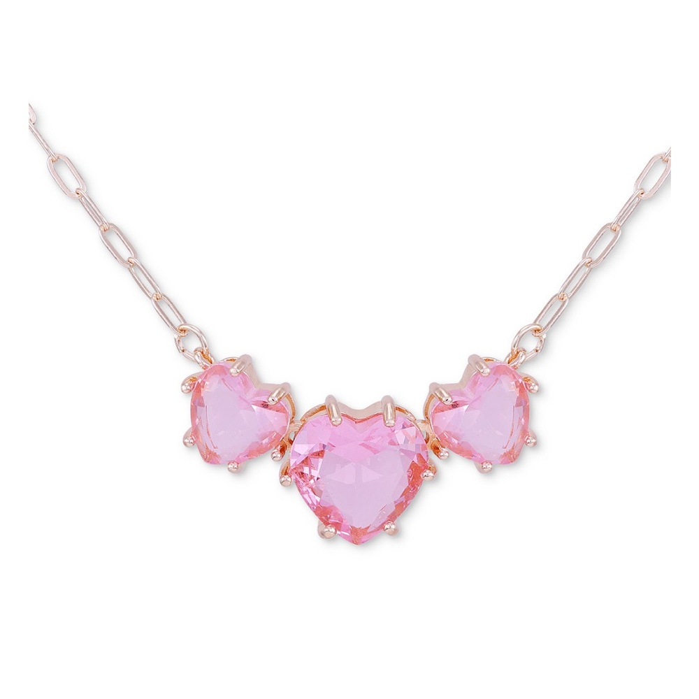 Guess Triple Heart-Shape Stone Statement Necklace, 16" + 2" extender